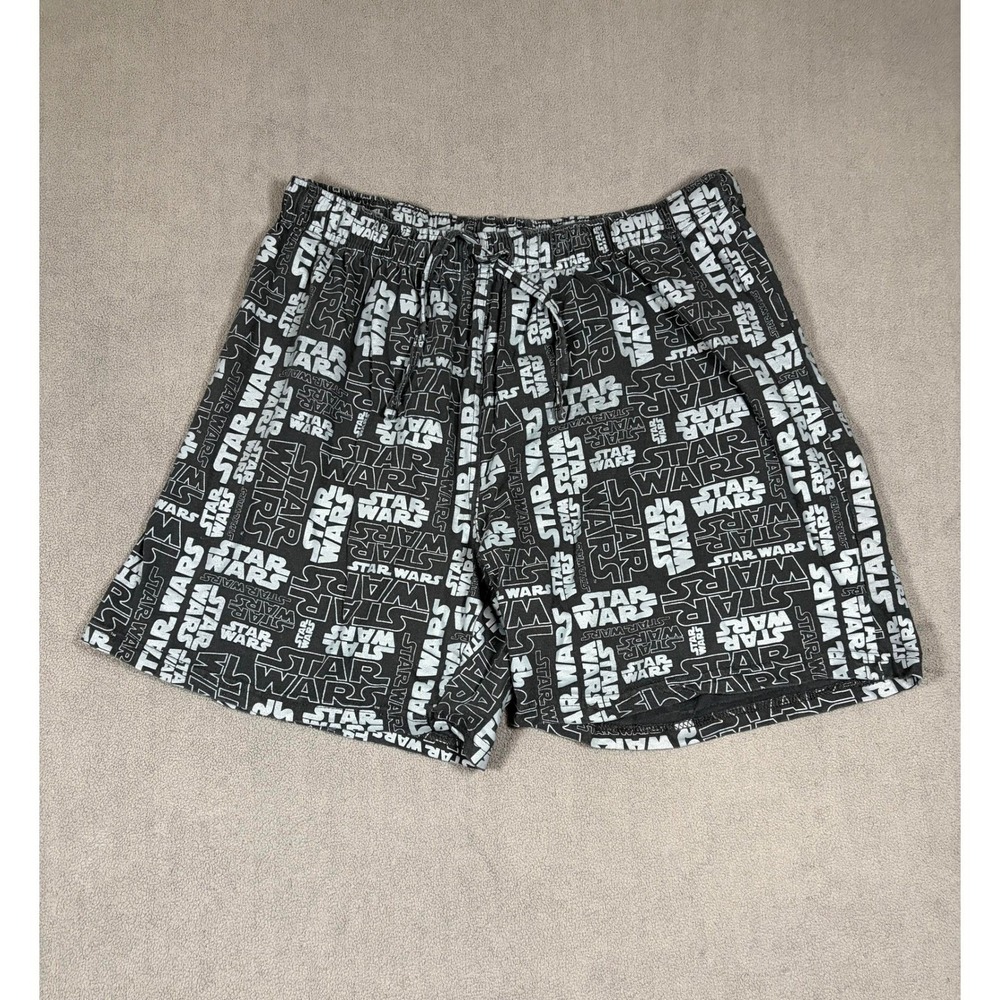 Star Wars Lounge Shorts Mens Large Black All Over Print Drawstring Cotton